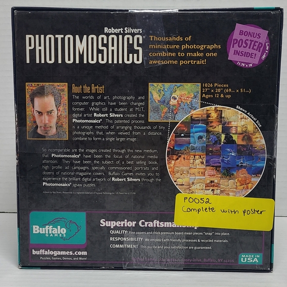 Buffalo Photomosaic Sunflower 1026 pieces 27"x20" Puzzle Complete w/Poster - Picture 4 of 5